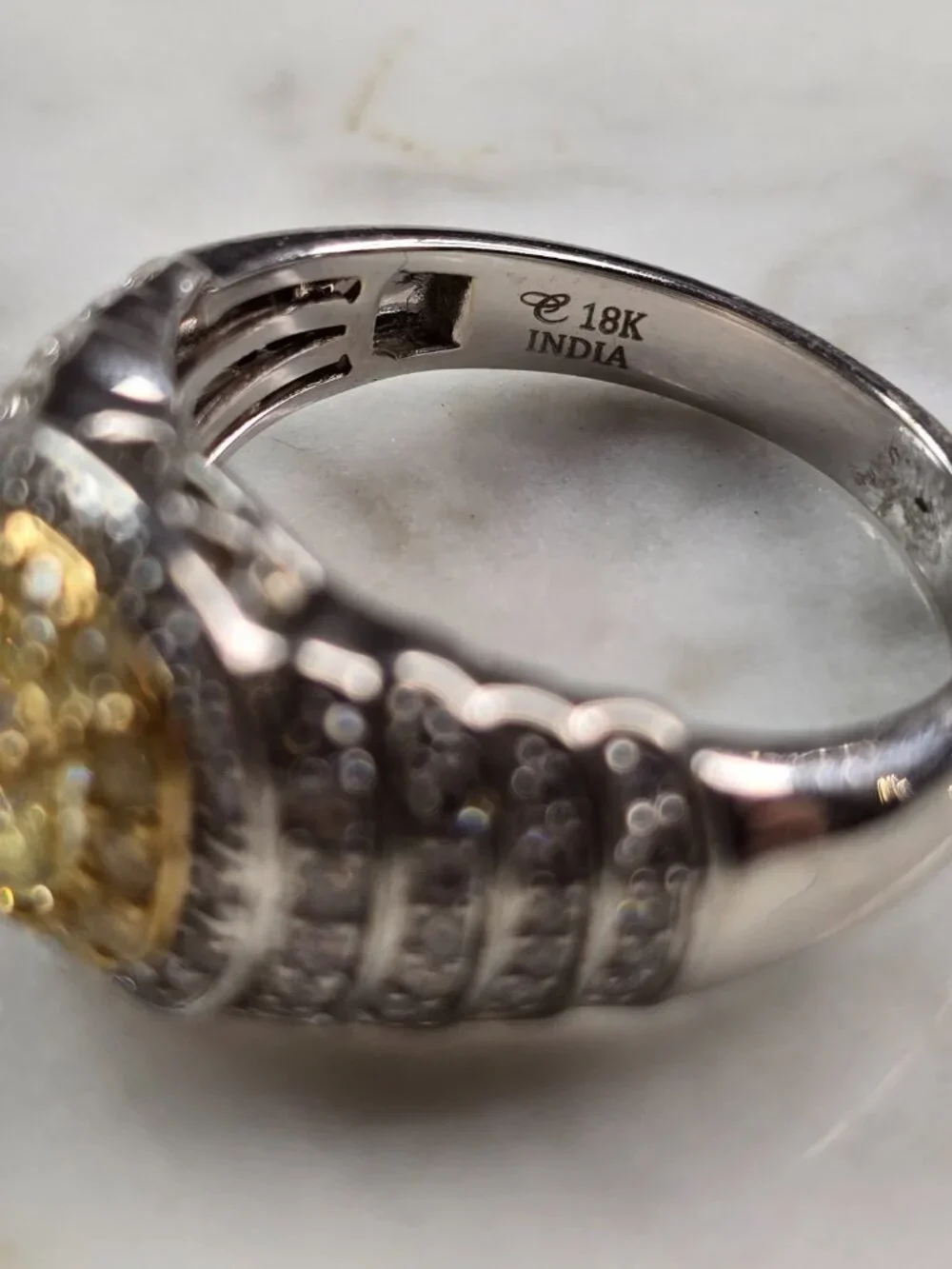 Womens Vintage Estate 18K White Gold Yellow Diamond Ring, 7.1g E5588
